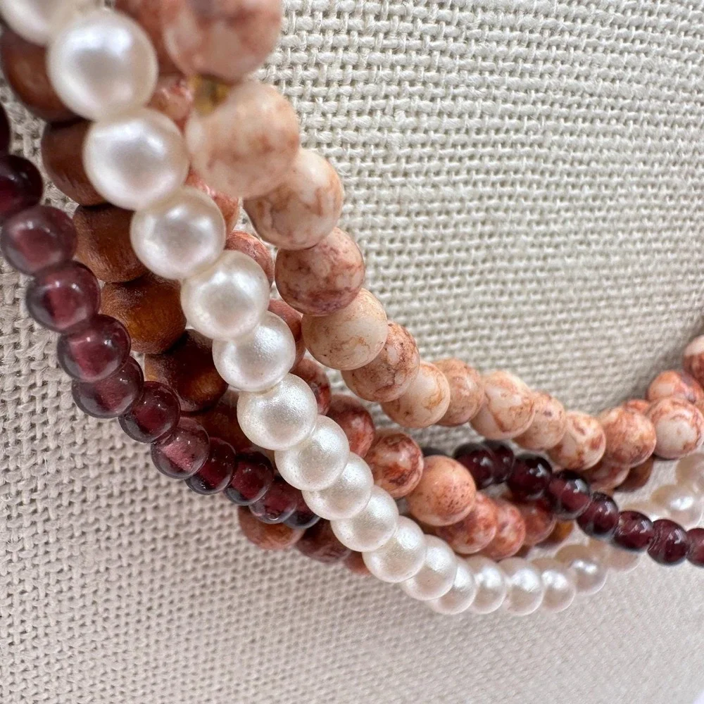 Vintage Y2K Round Faux Pearl Beaded Necklace Set Women's Classic Fashion Jewelry